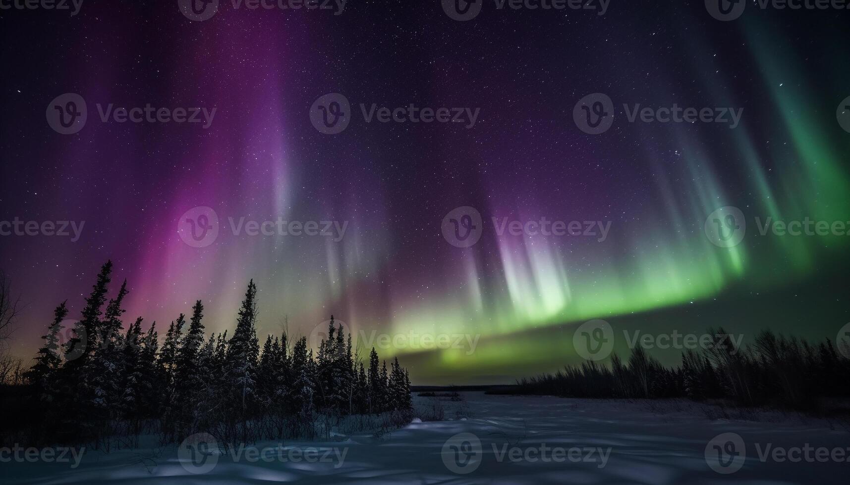 Majestic mountain range illuminated by vibrant star shaped aurora polaris generated by AI photo