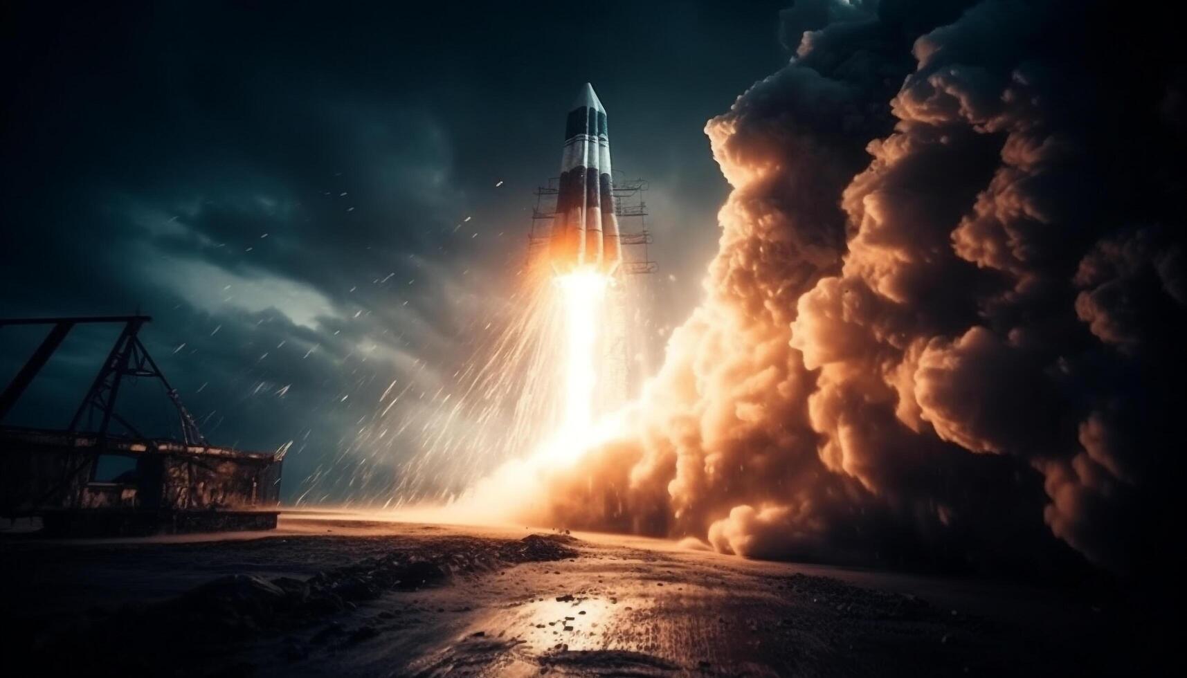 Futuristic spaceship explores galaxy, fueled by technology and industry power generated by AI photo
