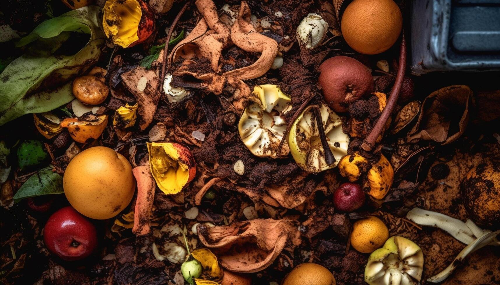 Rustic autumn still life Organic fruit and vegetable variety heap generated by AI photo