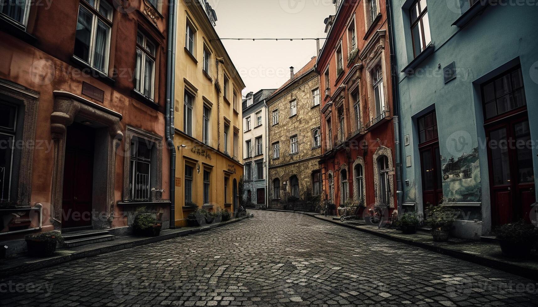 The old Gothic building facade in the residential district vanishes generated by AI photo