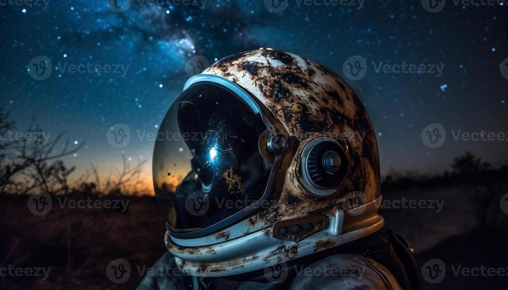 The lone astronaut explores the dark, dangerous galaxy with technology generated by AI photo