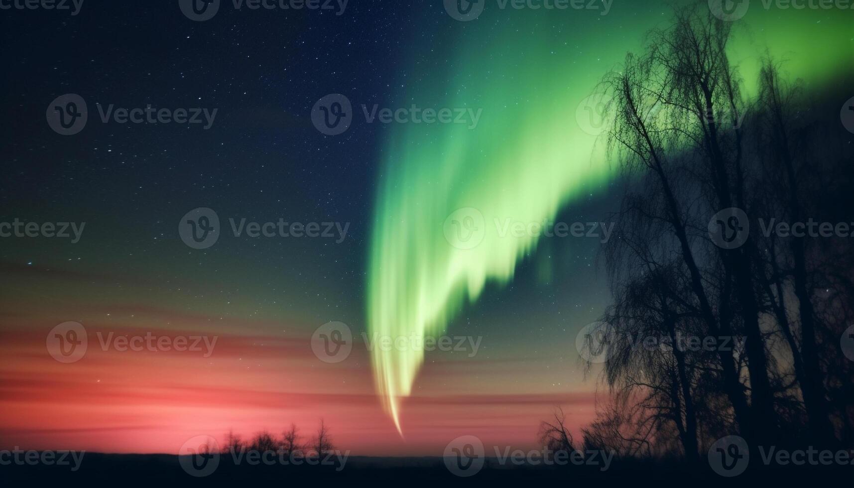 Silhouette of majestic mountain illuminated by glowing star trail generated by AI photo