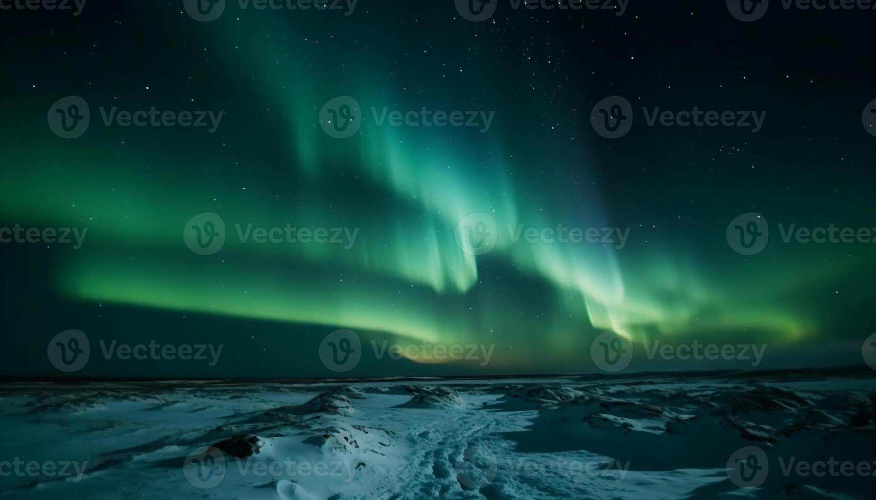 Adventure awaits in the frozen arctic landscape, illuminated by aurora generated by AI photo