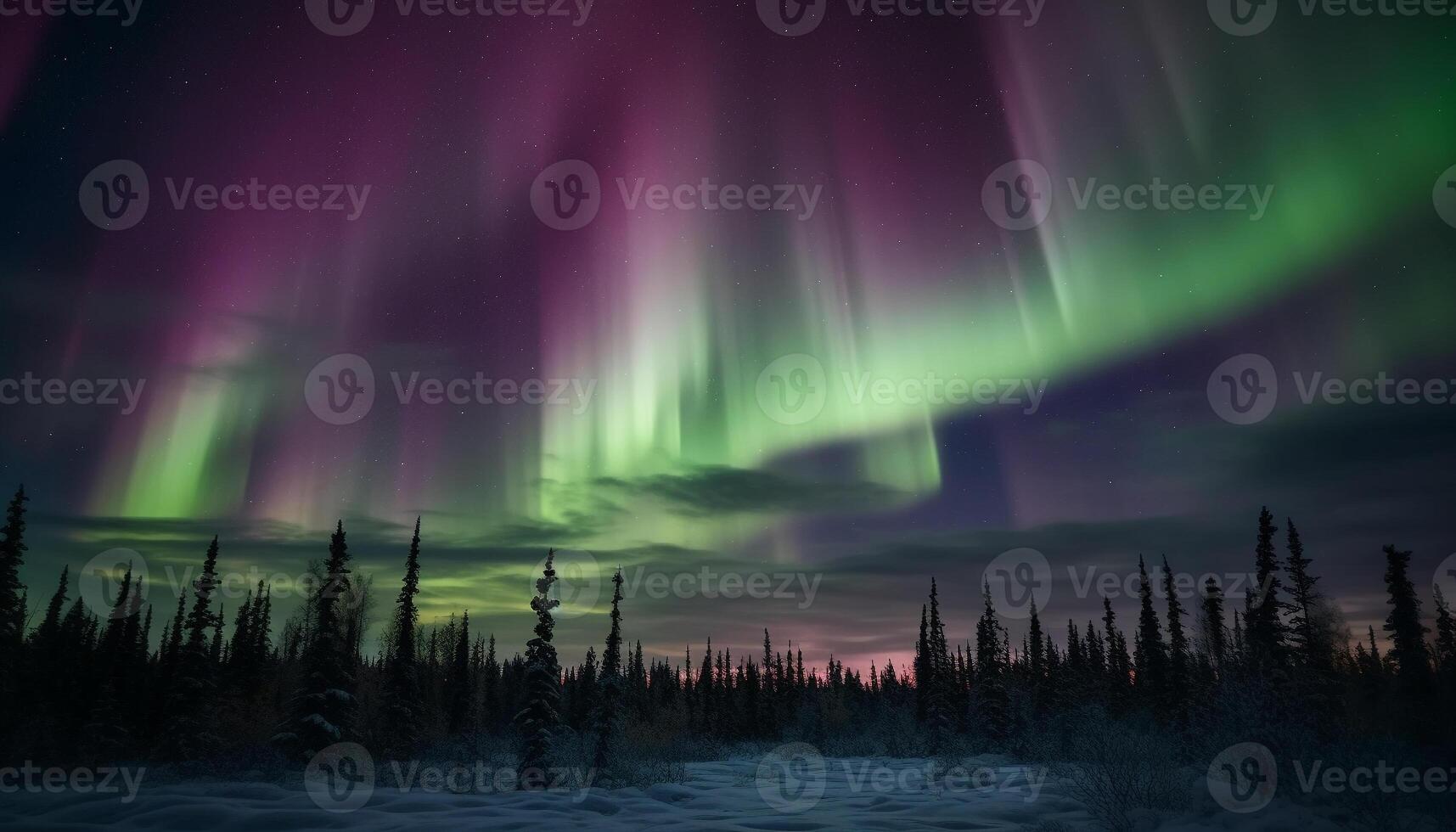 Majestic mountain range illuminated by aurora polaris, a tranquil scene generated by AI photo