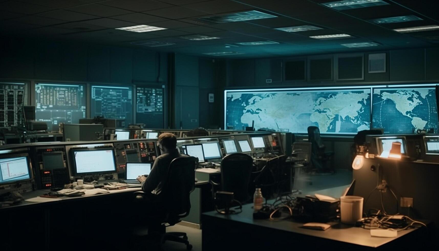 Group of professionals using modern computer equipment for global communication generated by AI photo