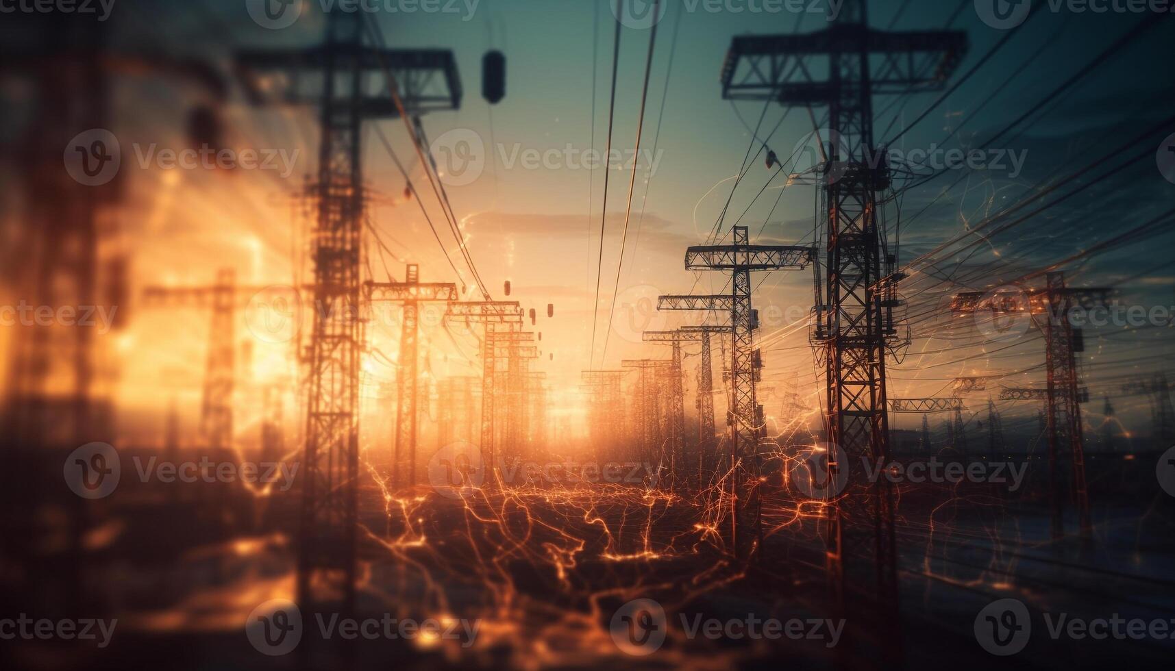 Silhouette of steel industry power supply built with engineering technology generated by AI photo