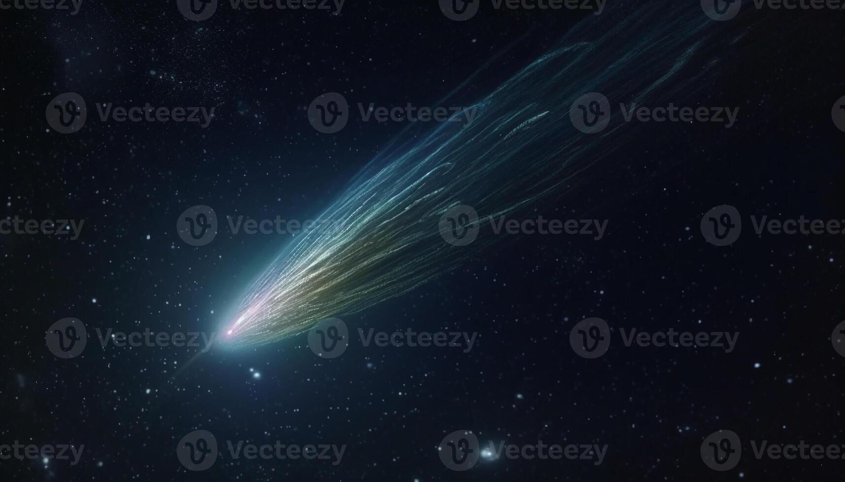 Deep space exploration reveals glowing star trail in galaxy nebula generated by AI photo