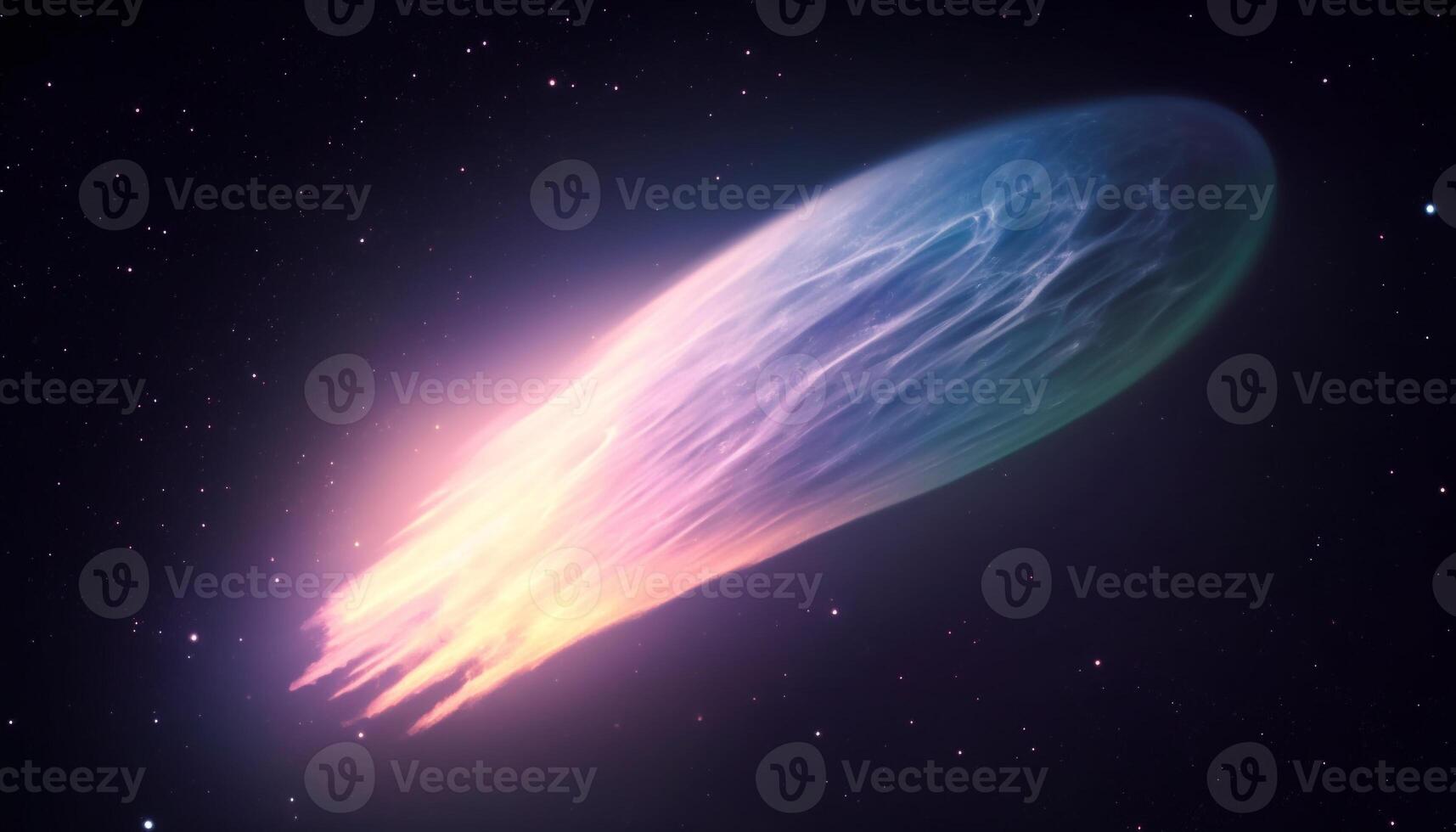 Exploring the deep space, a glowing comet illuminates the landscape generated by AI photo