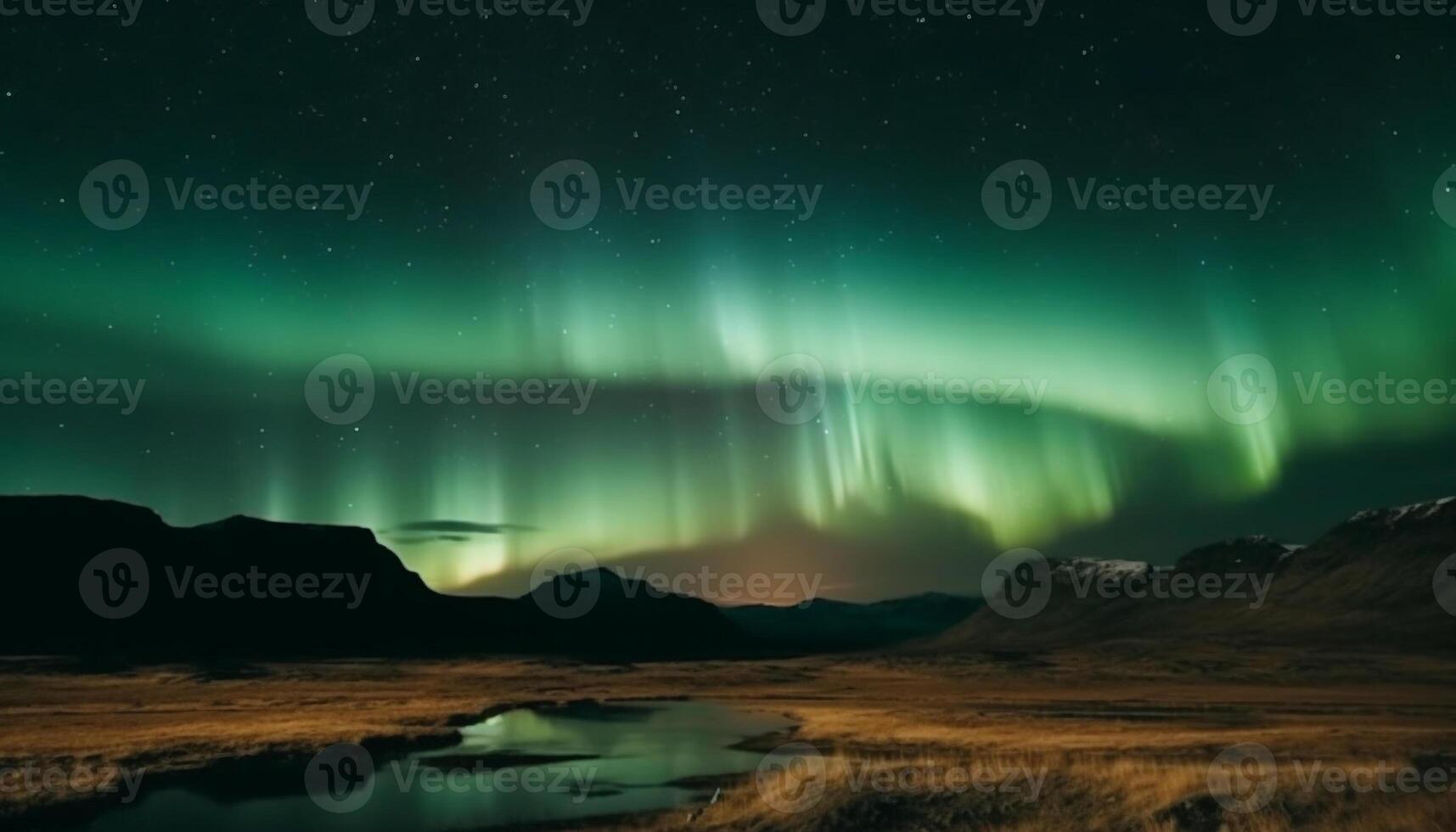 Majestic mountain range illuminated by glowing star trail in winter generated by AI photo