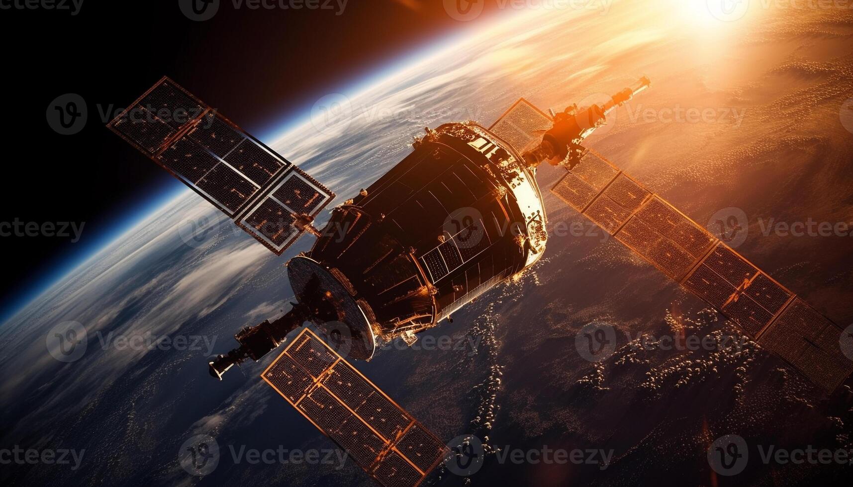 astronautas orbital planeta tierra en futurista astronave, explorador galaxia generado por ai foto
