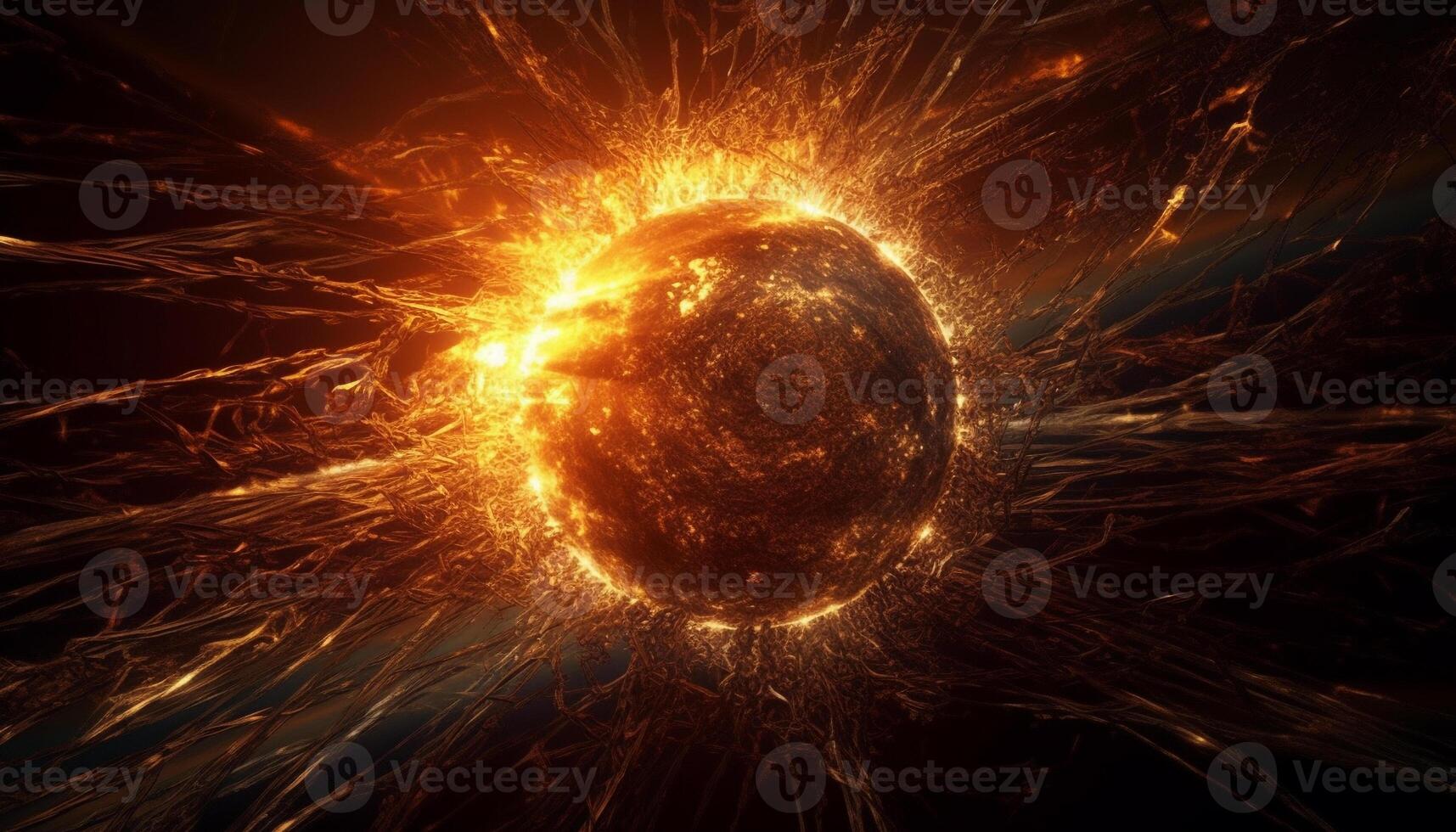 Abstract fiery sphere illuminates futuristic galaxy with multi colored patterns generated by AI photo