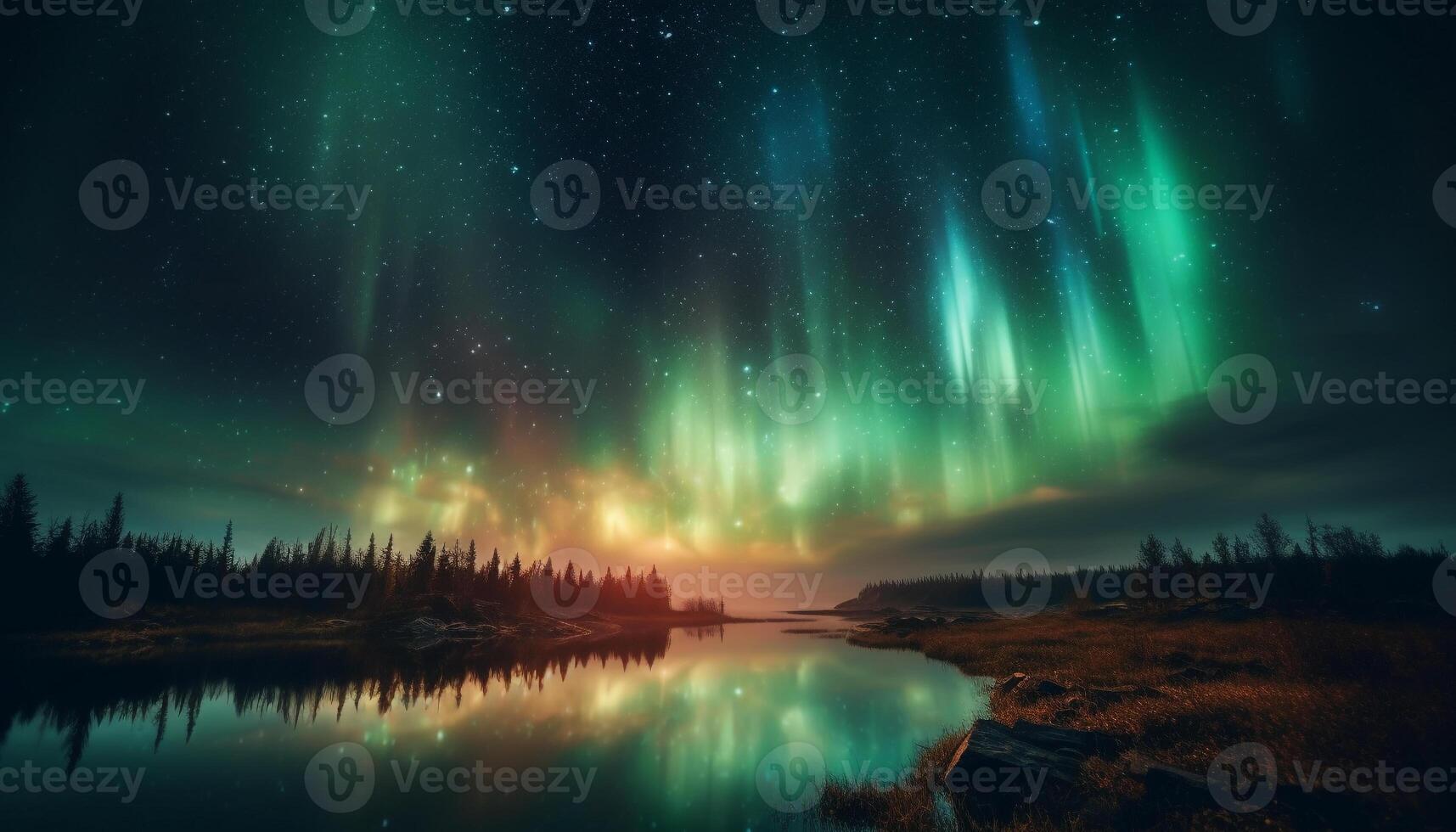 Tranquil scene Majestic mountain range illuminated by vibrant star trail generated by AI photo