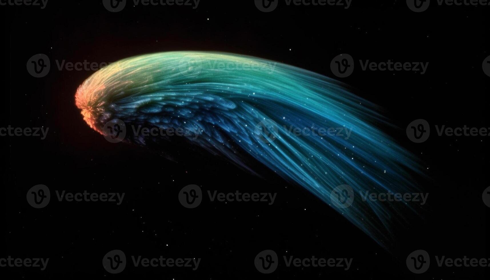 Night sky glows with abstract shapes of stars and nebulas generated by AI photo