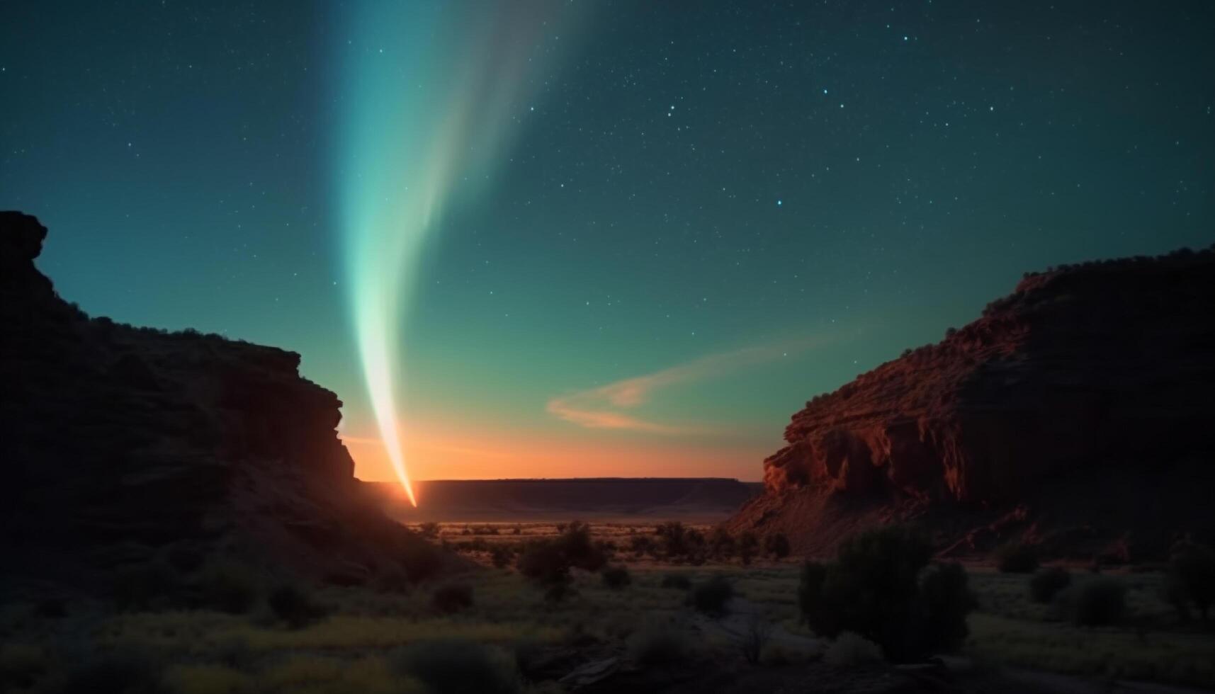 Adventure awaits under the starry Milky Way in majestic mountains generated by AI photo
