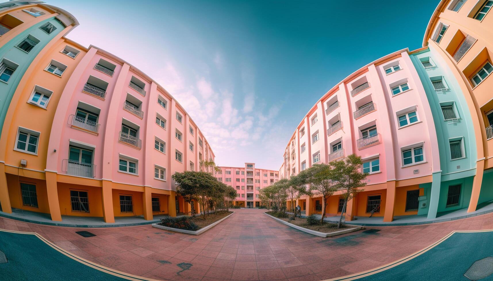 un moderno rascacielos con un multi de colores fachada refleja vibrante ciudad vida generado por ai foto