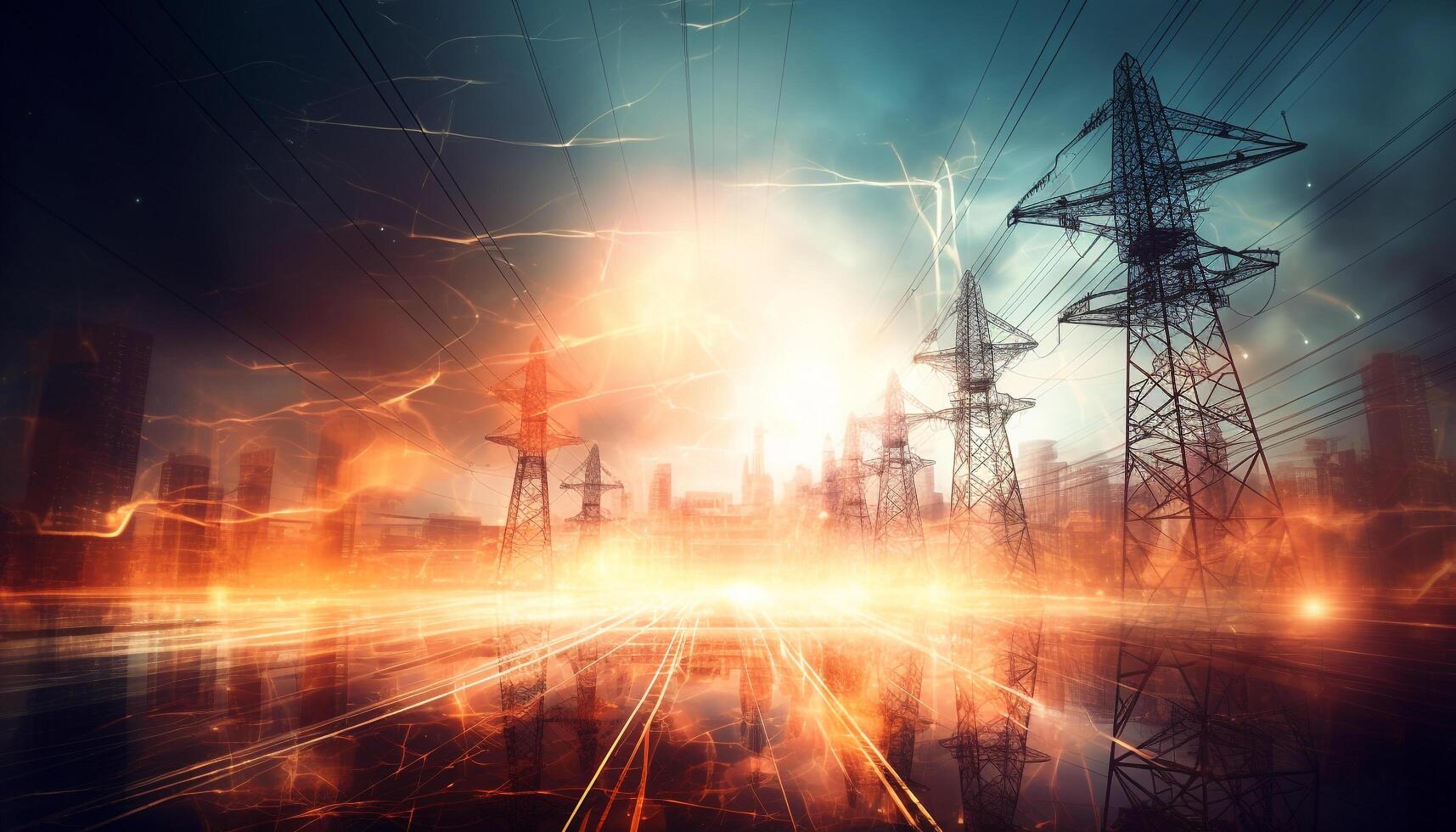 Futuristic steel structure generates power for global communication at night generated by AI photo
