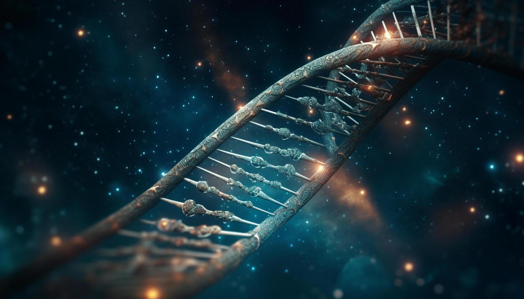 Molecular structure spirals in futuristic design, symbolizing genetic research generated by AI photo