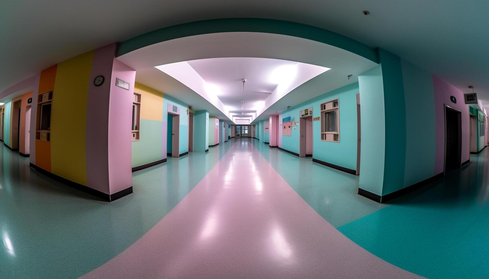 Futuristic corridor with clean flooring and illuminated architectural columns generated by AI photo