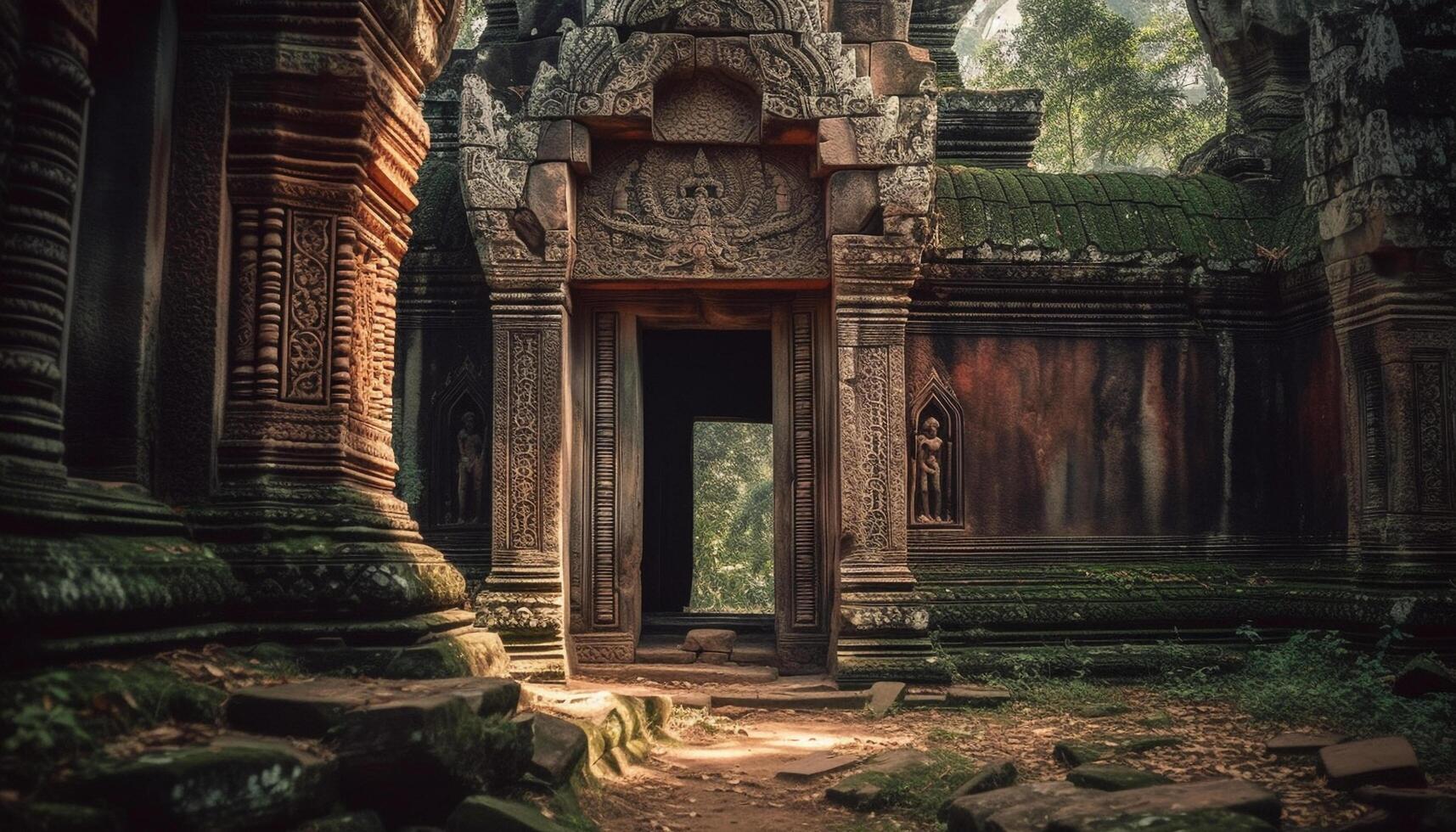 Ancient ruins of Angkor, a famous Khmer monument of spirituality generated by AI photo