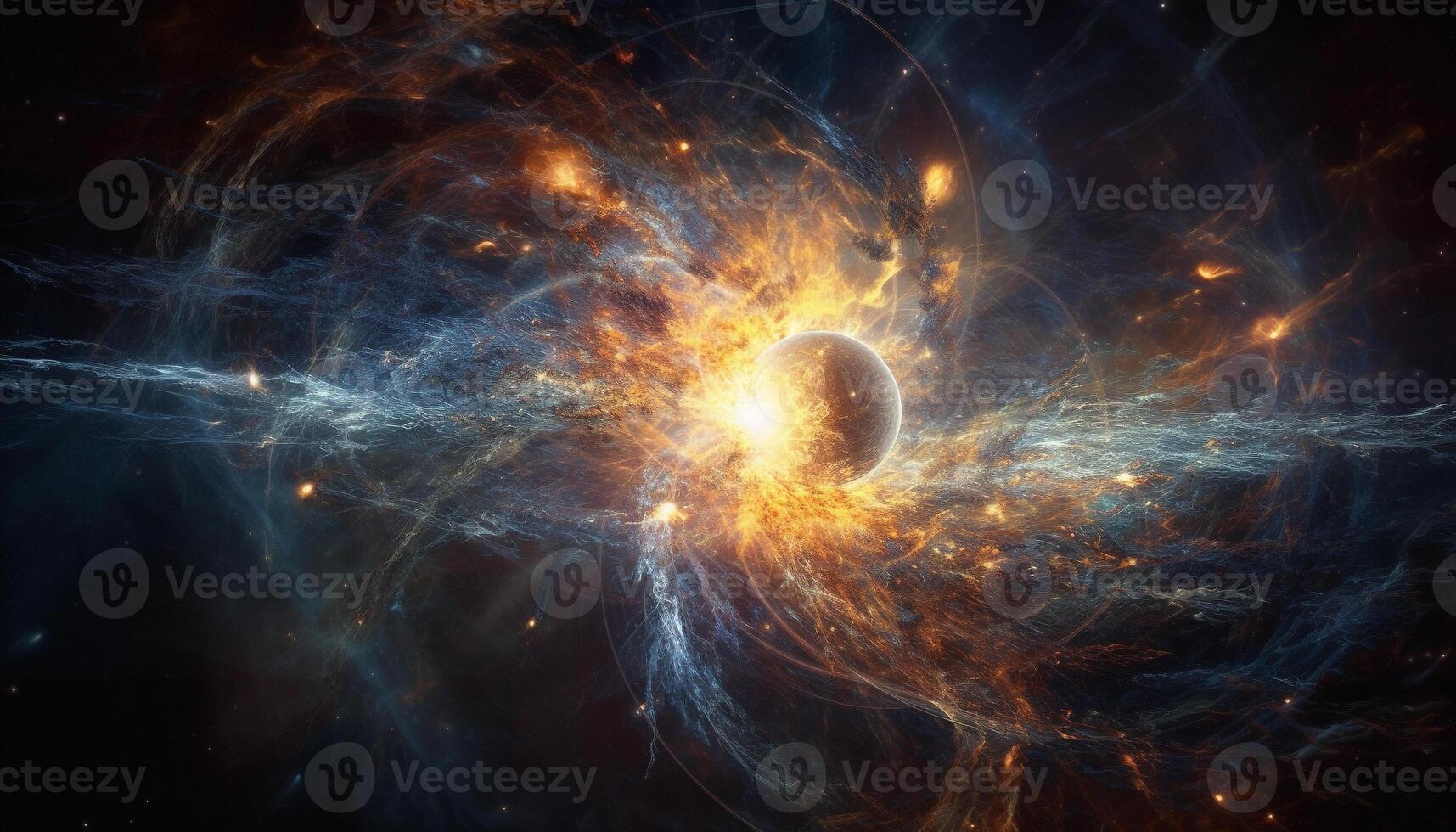 Abstract galaxy explodes in multi colored star shaped patterns, a futuristic design generated by AI photo