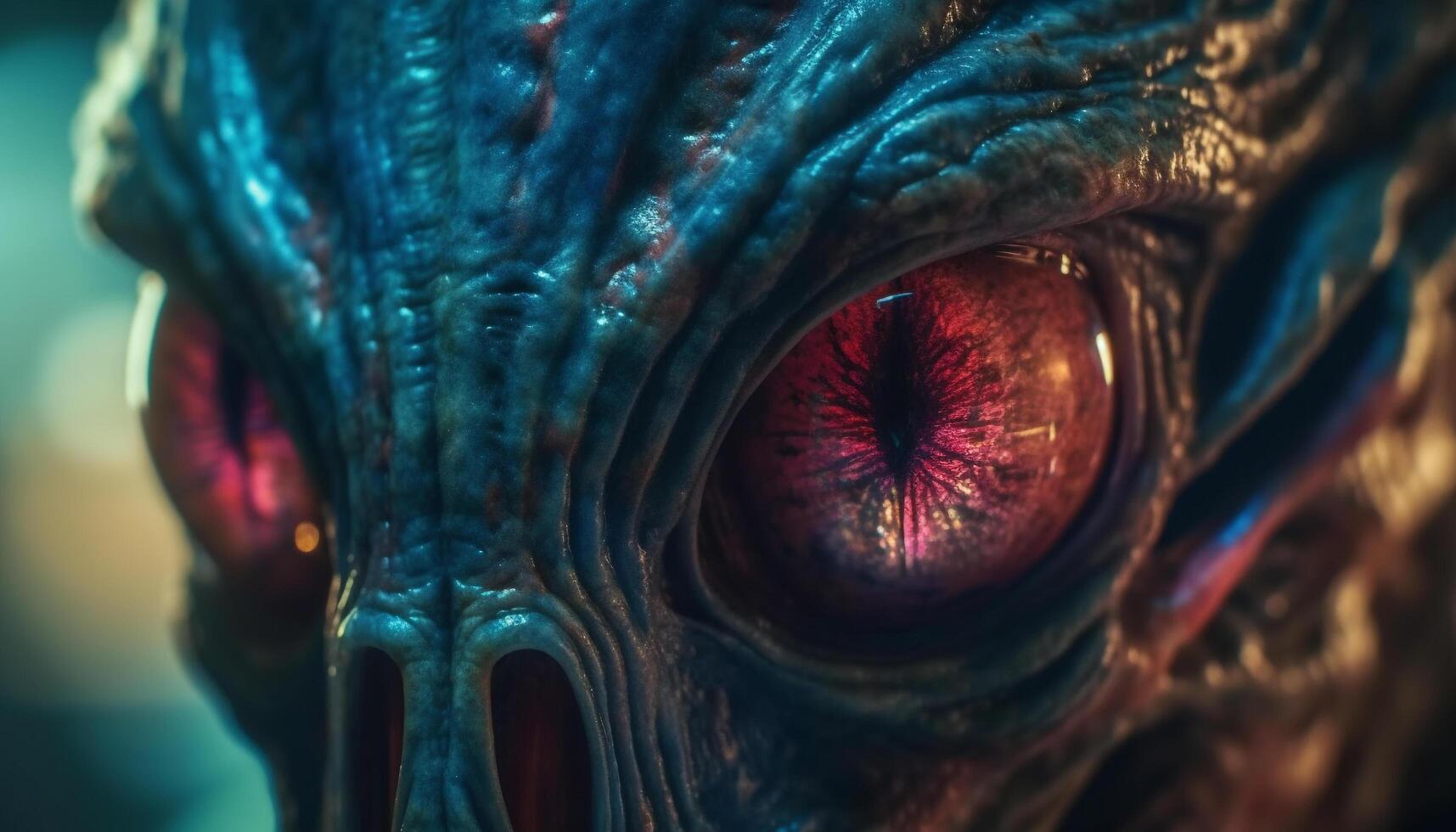 Spooky dragon eye, a multi colored alien in underwater fantasy generated by AI photo
