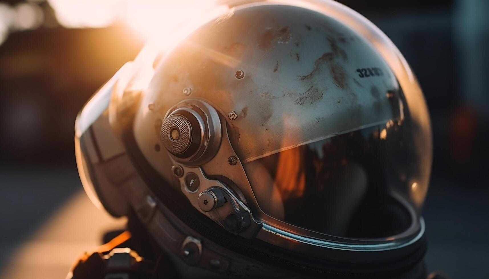 Shiny chrome wheel reflects sunset on motorcycle brake disc generated by AI photo