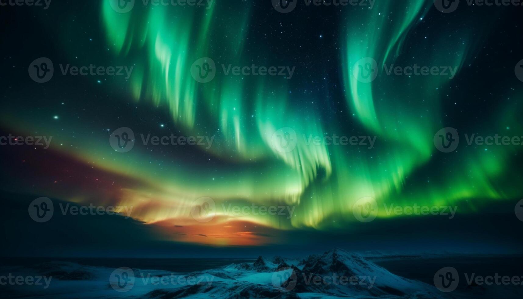 Night adventure in the arctic Glowing aurora illuminates majestic mountain range generated by AI photo
