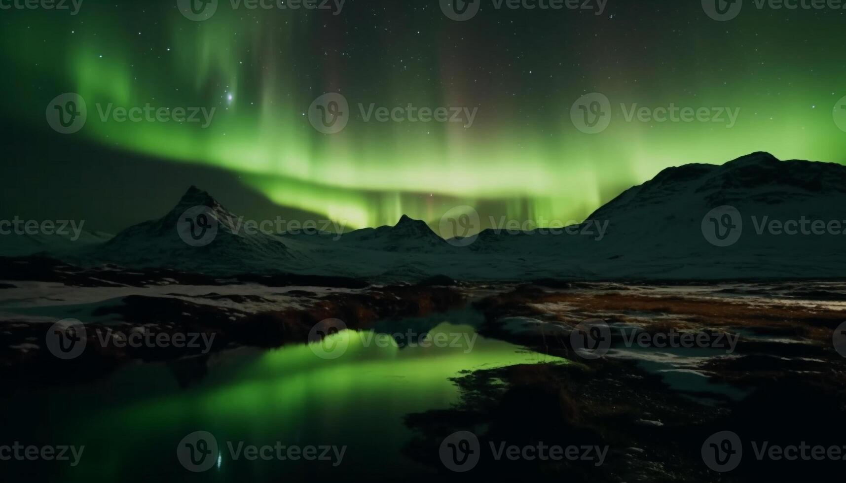 Majestic mountain range illuminated by aurora polaris in tranquil scene generated by AI photo