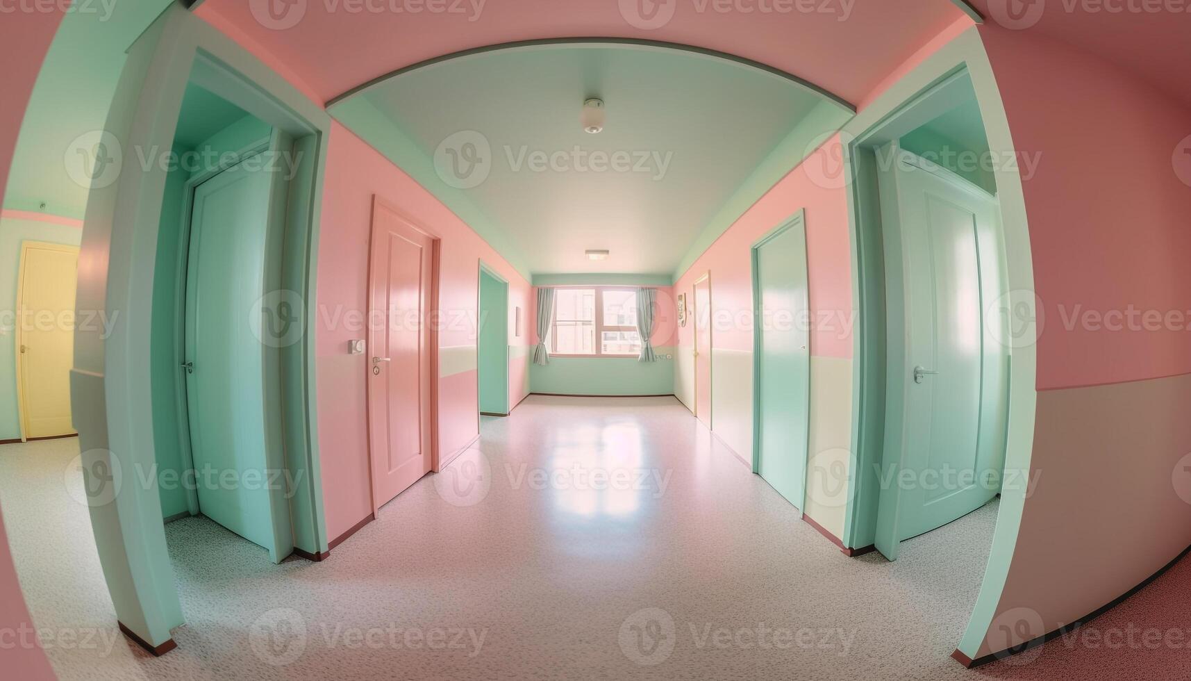 futuristic corridor with clean design and illuminated glass walls generated by AI photo