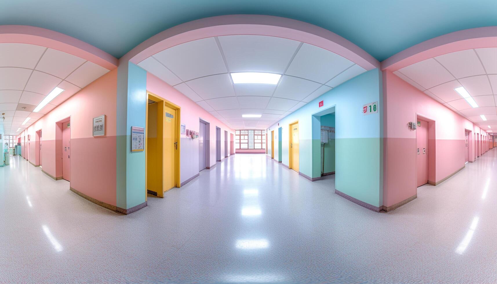 The futuristic corridor in the underground subway station is illuminated generated by AI photo