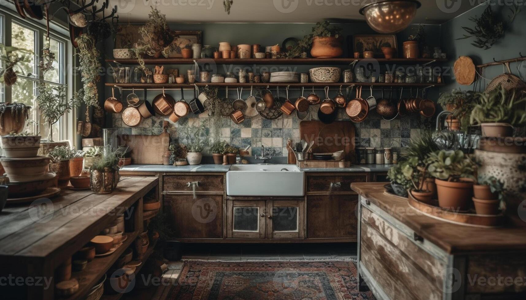 rústico cocina decoración con moderno elegancia, No personas en visión generado por ai foto