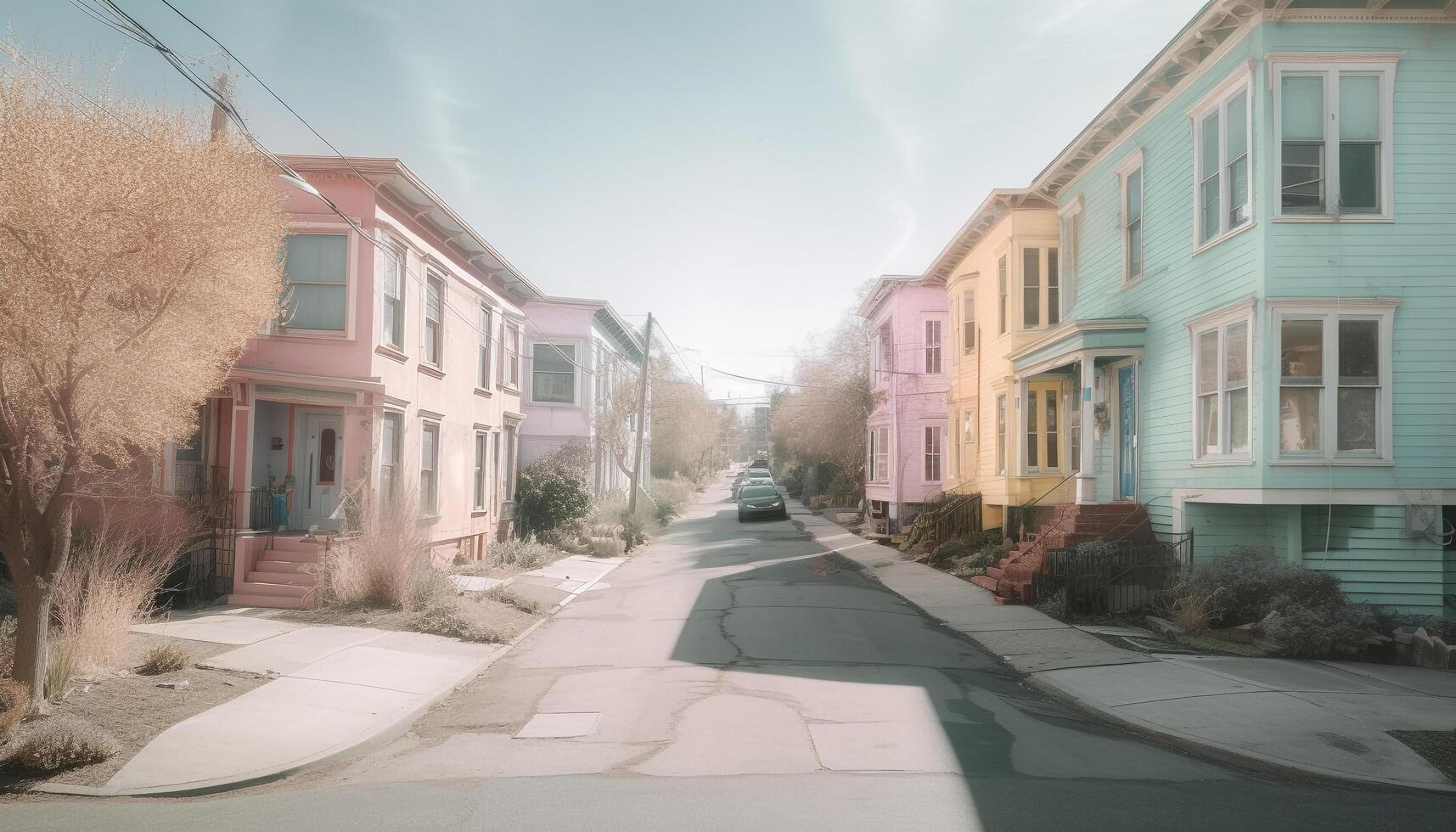 The old cathedral multi colored facade stands out in the cityscape generated by AI photo