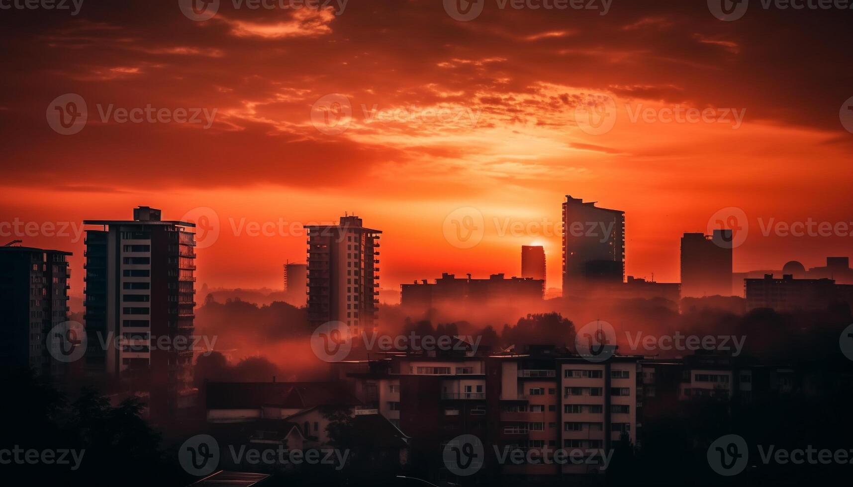 City skyline illuminated by sunset, reflecting multi colored beauty in nature generated by AI photo