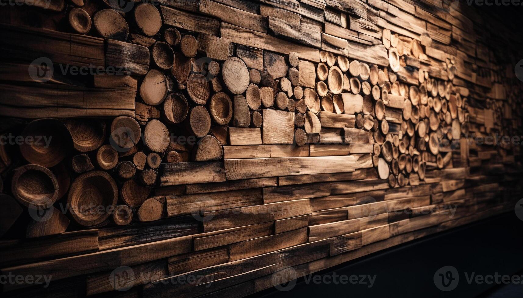 Rustic woodpile stack, textured backdrop for construction industry design generated by AI photo