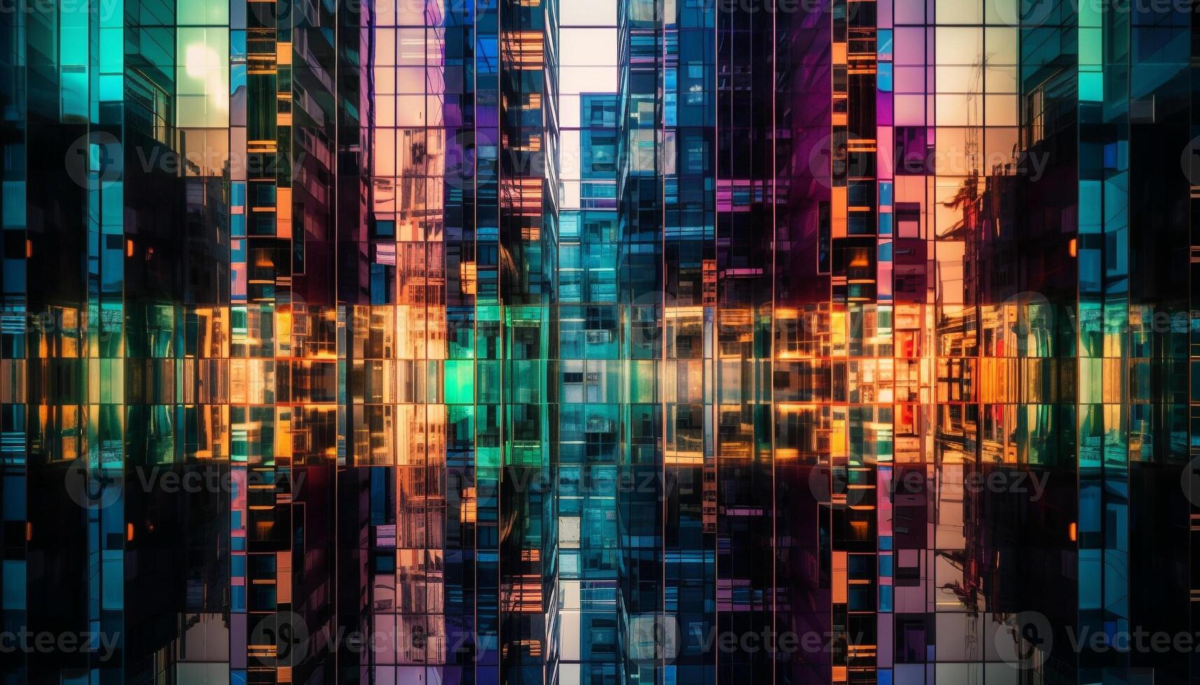 un futurista paisaje urbano con vibrante colores y geométrico formas generado por ai foto