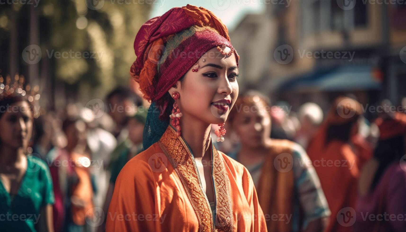 indígena cultura Satisface ciudad vida en tradicional ropa desfile generado por ai foto