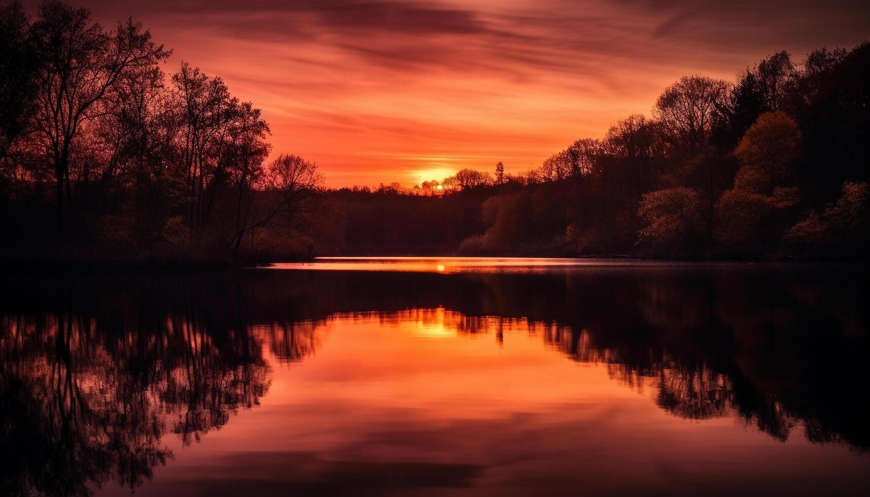 un tranquilo escena a oscuridad, naturaleza belleza en reflexión generado por ai foto