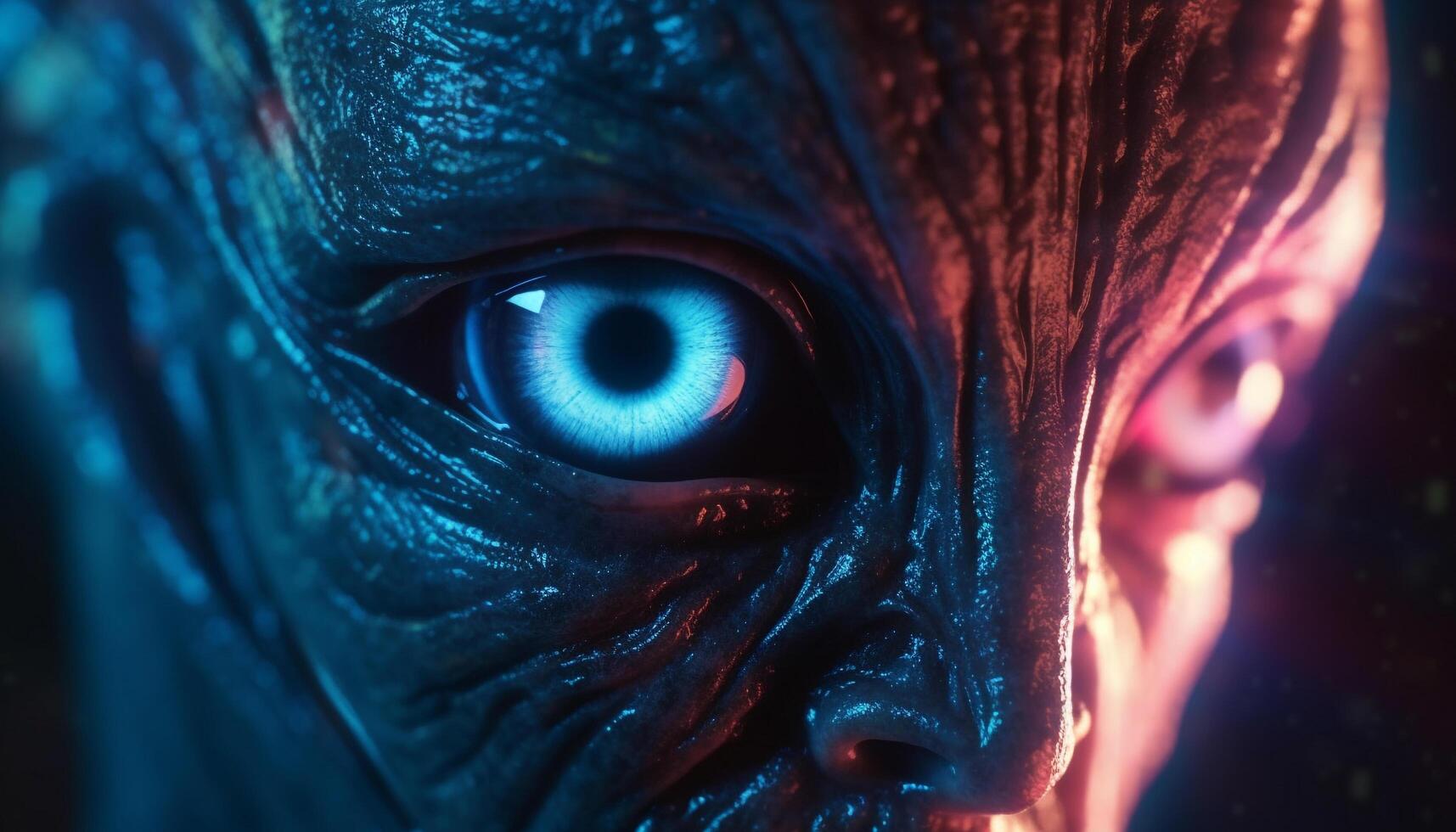 Spooky animal eye looking at camera in futuristic abstract design generated by AI photo