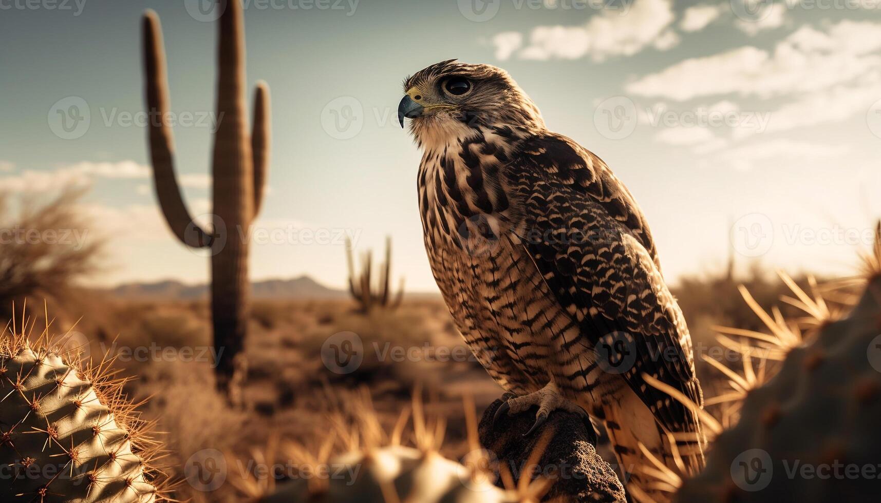 Majestic hawk perching on tree branch, sharp talons in focus generated by AI photo