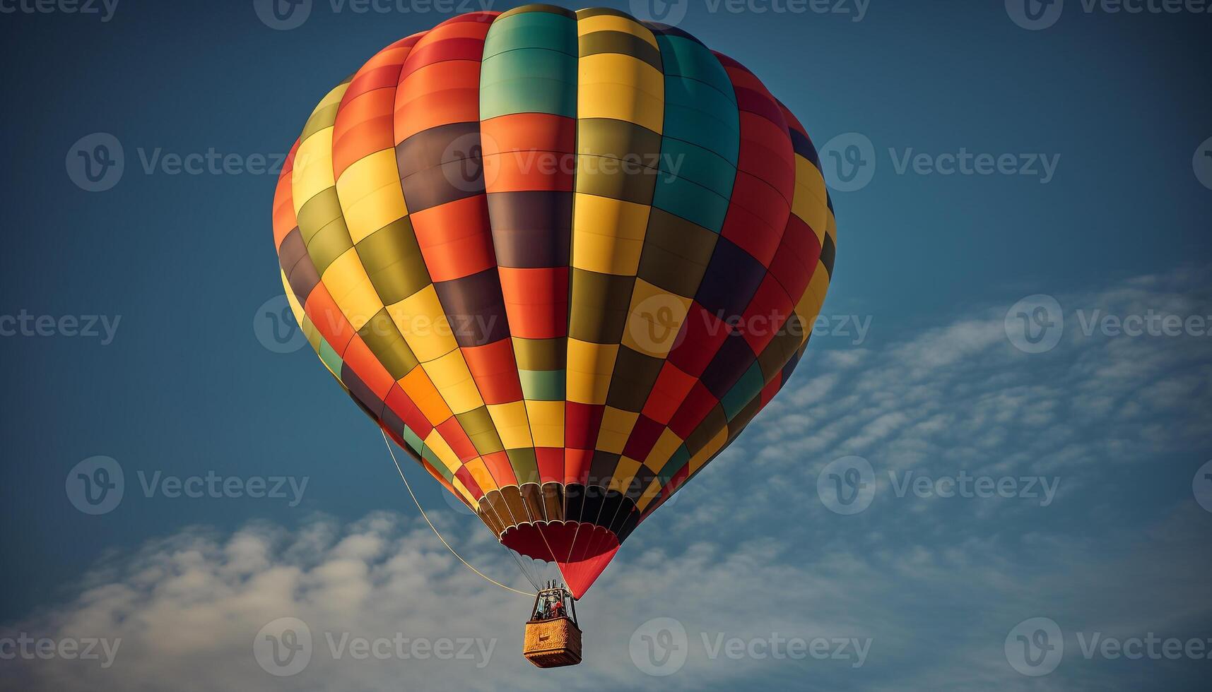 Gliding high up in a multi colored hot air balloon adventure generated by AI photo