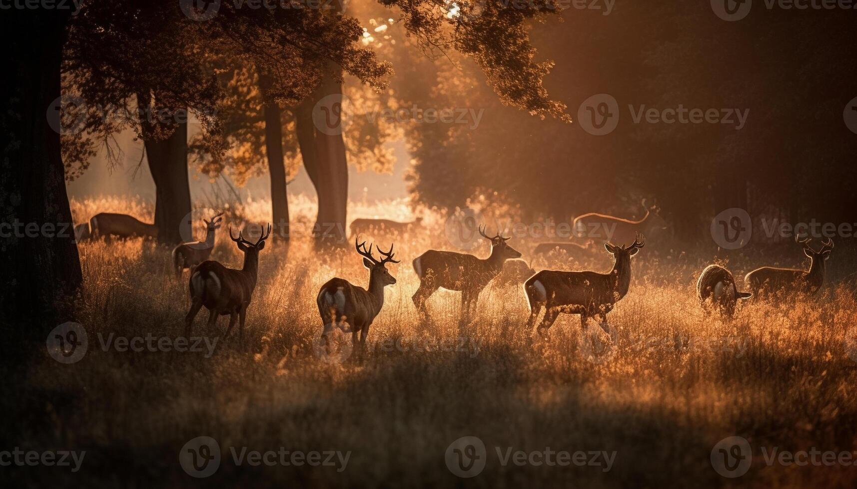 A majestic stag standing in the forest at dawn generated by AI photo