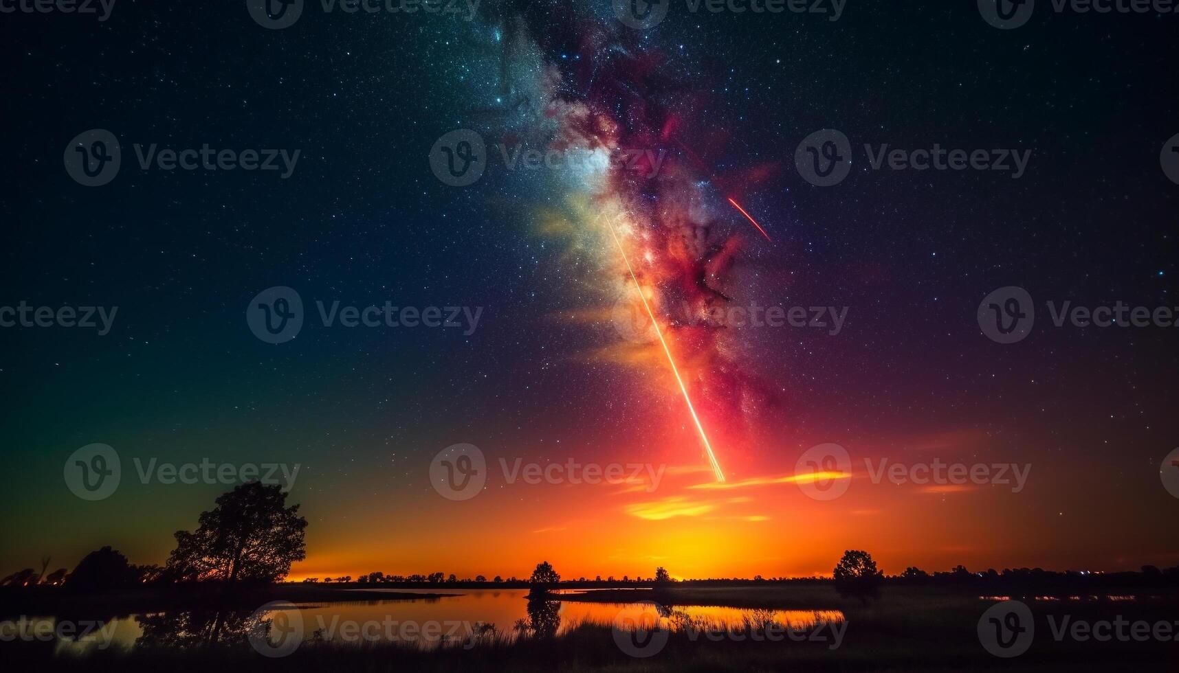 The Milky Way galaxy illuminates the night sky in nature generated by AI photo