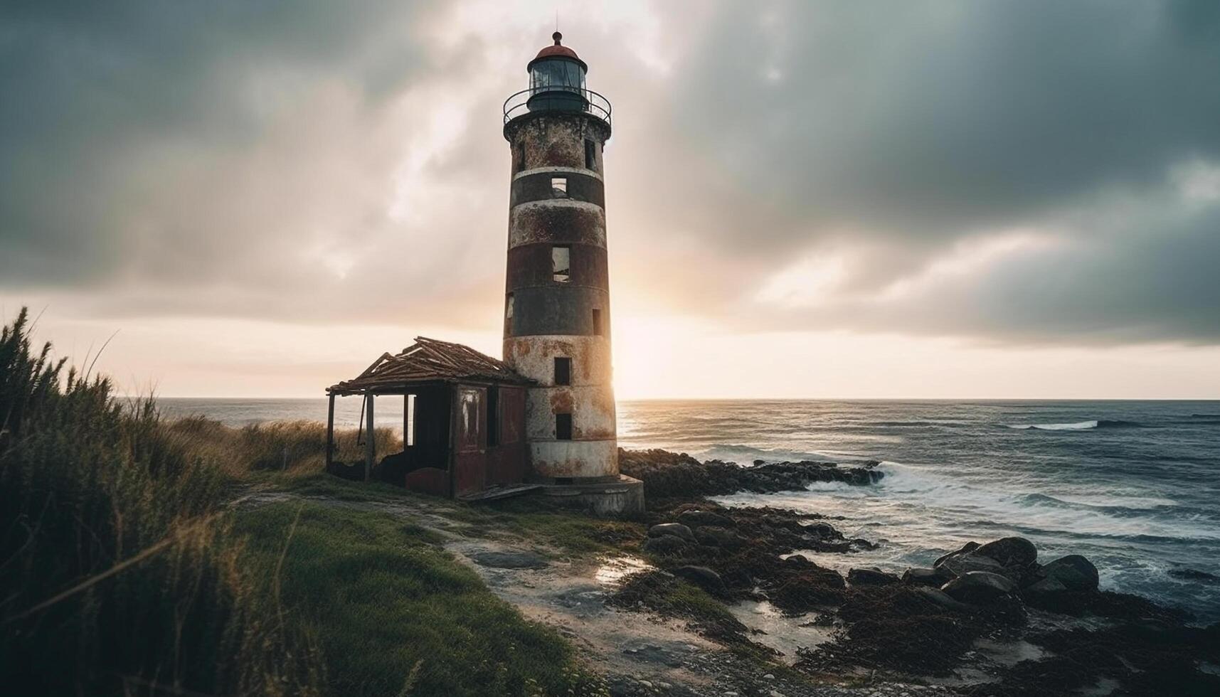 The old beacon guides nautical vessels through dangerous coastlines generated by AI photo