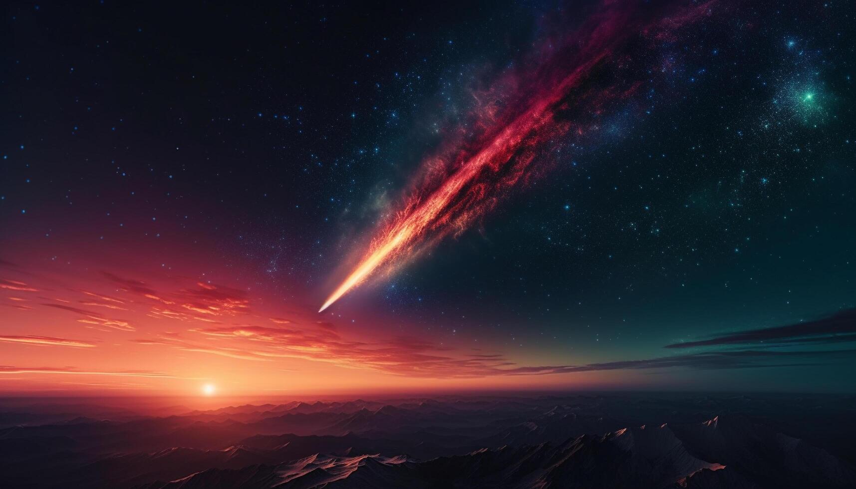 Milky Way illuminates majestic mountain range in futuristic space adventure generated by AI photo