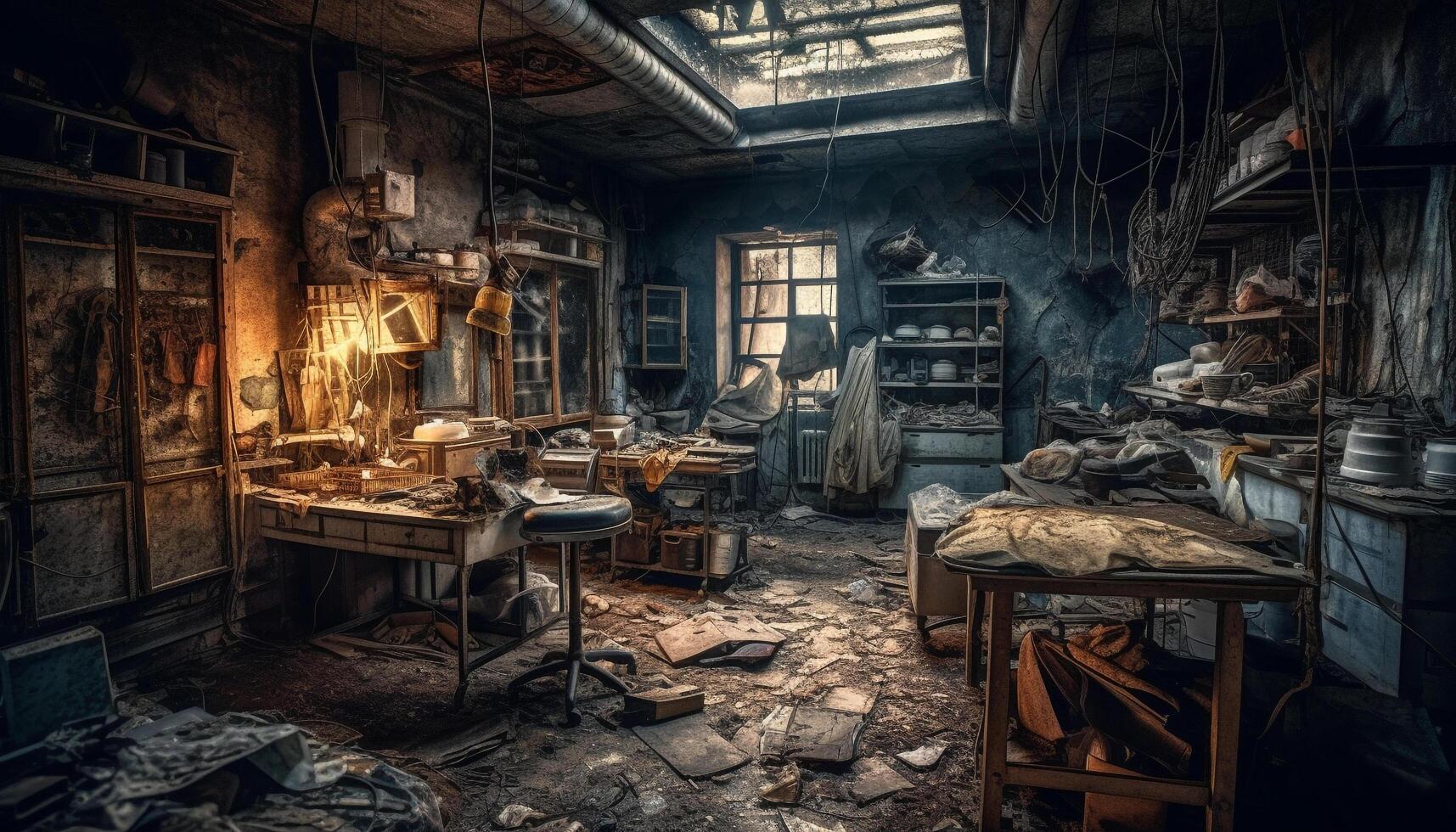 Old fashioned carpenter repairs broken shoe with rusty metalwork inside workshop generated by AI photo