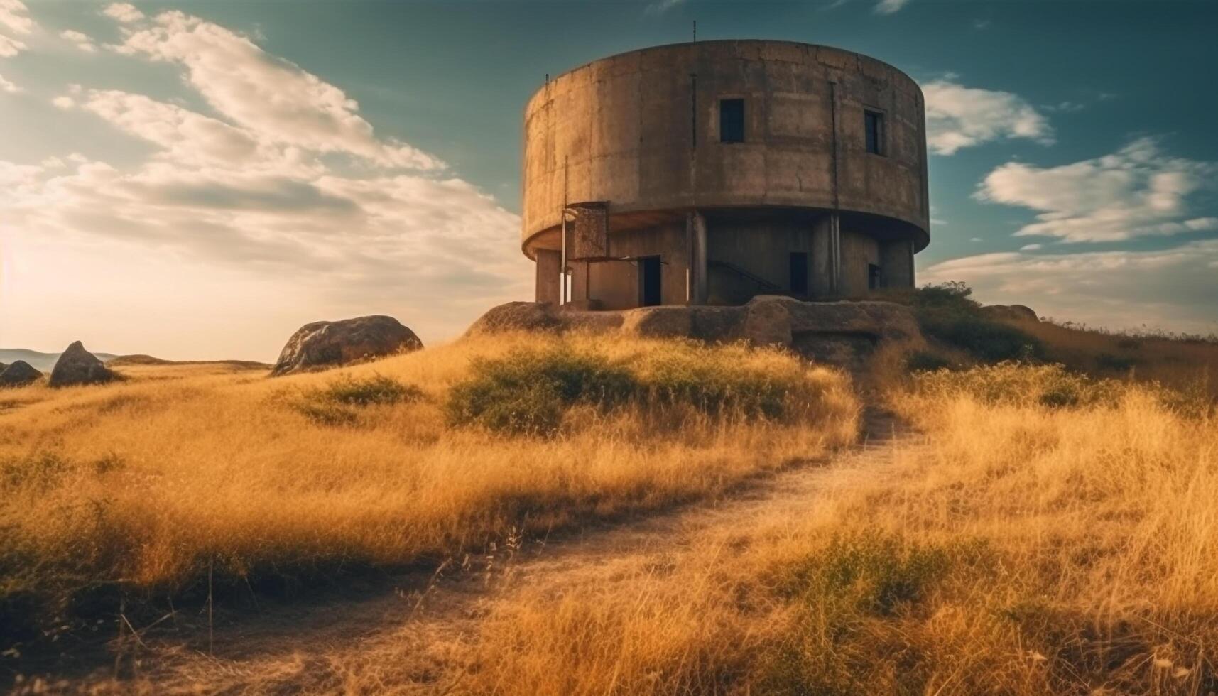 The old ruin on the mountain is a famous monument generated by AI photo