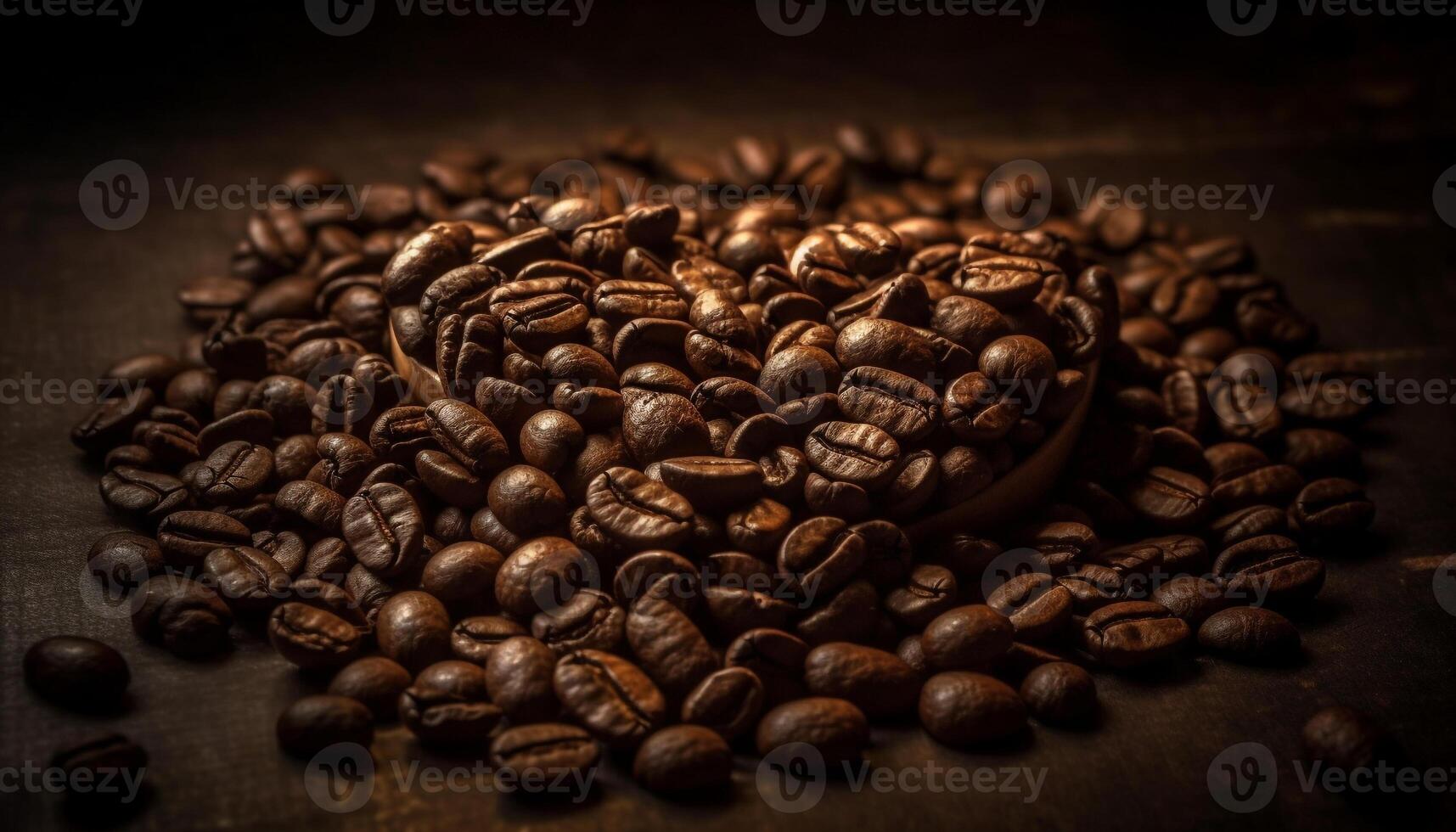 Freshly ground dark bean coffee, a scented caffeine addiction generated by AI photo