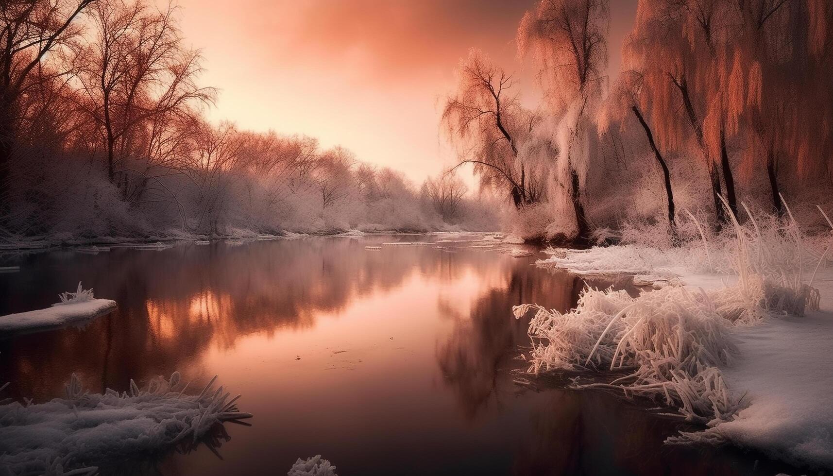 A tranquil scene at dusk, reflecting the beauty of nature generated by AI photo