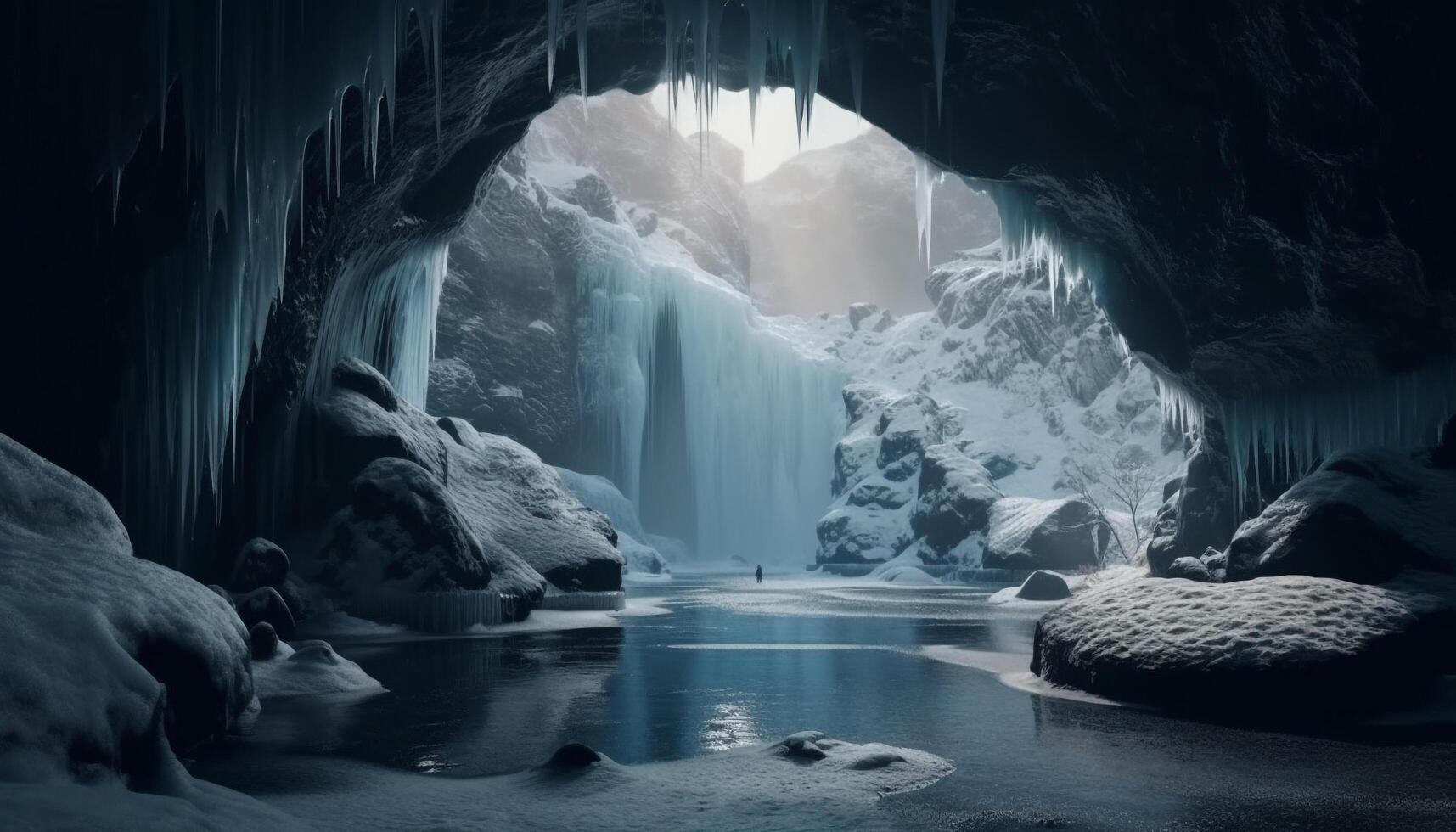 Majestic mountain reflects tranquil scene of frozen beauty in Alberta generated by AI photo