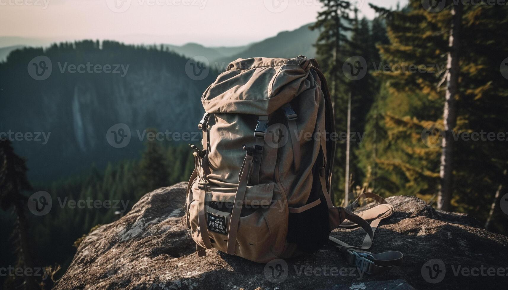 excursionismo mediante el bosque, uno persona disfruta el amanecer amanecer generado por ai foto